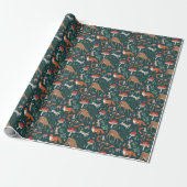 Schattige bosdieren groene kerstbos cadeaupapier (Uitgerold)