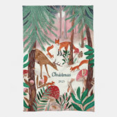 Schattige bosdieren kerstbos theedoek (Verticaal)