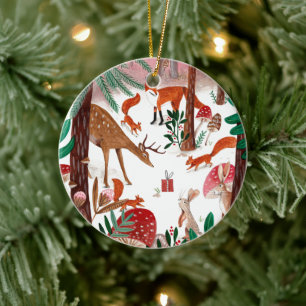 Schattige bosdieren Kerstmis Keramisch Ornament