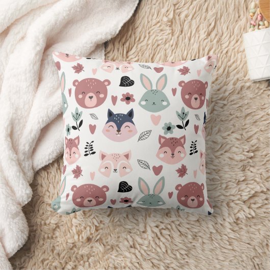 Schattige Bosdieren Met Hartjes Kussen (Deken)
