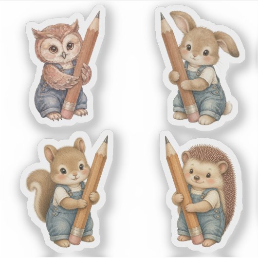 Schattige bosdieren met potlood sticker vel (Voorkant)
