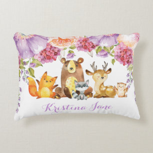 Schattige bosdieren Paarse bloemenkwekerij decor Accent Kussen