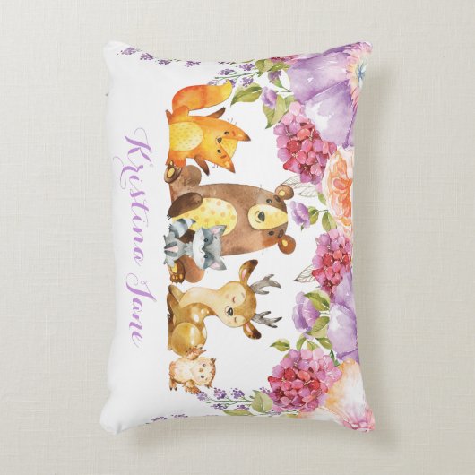 Schattige bosdieren Paarse bloemenkwekerij decor Accent Kussen (Voorkant(Verticaal))