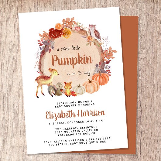 Schattige bosdieren pompoen Baby shower Kaart