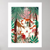 Schattige bosdieren Roze Kerstwoud Poster (Voorkant)