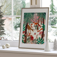 Schattige bosdieren Roze Kerstwoud