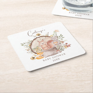 Schattige bosdieren vrienden baby shower kartonnen onderzetters
