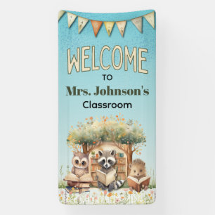 Schattige bosdieren Welkom klaslokaal School Spandoek
