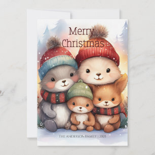 Schattige bosdierenfamilie Prettig kerstfeest Kaart