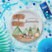 Schattige bosgebied bosdieren camping Baby shower Papieren Bordje (Feest)