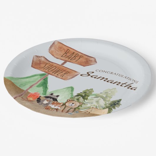 Schattige bosgebied bosdieren camping Baby shower Papieren Bordje (Gekanteld)