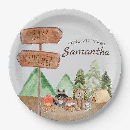 Schattige bosgebied bosdieren camping Baby shower Papieren Bordje (Voorkant)