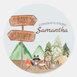 Schattige bosgebied bosdieren camping Baby shower Ronde Sticker