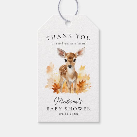 Schattige bosgebied herten Herfst Baby shower Cadeaulabel (Voorkant)