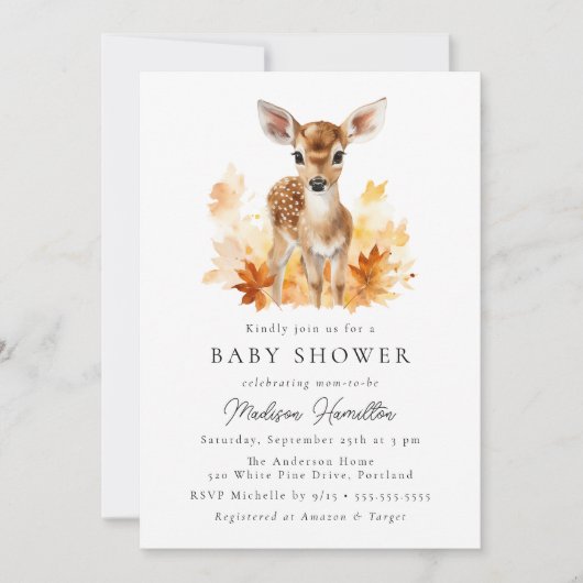 Schattige bosgebied herten Herfst Baby shower Kaart (Voorkant)