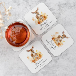 Schattige bosgebied herten Herfst Baby shower Kartonnen Onderzetters