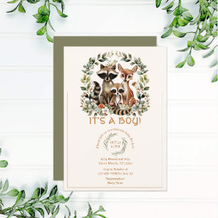 Schattige bosgebied wasbeer bos groen Baby shower Kaart