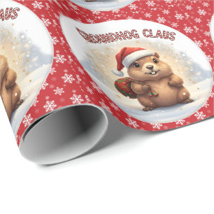 Schattige Bosmarmot Claus Grappige Bosmarmot Kerst Cadeaupapier