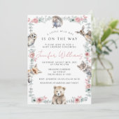 Schattige bosrijke bosdieren baby meisje douche kaart (Staand voorkant)