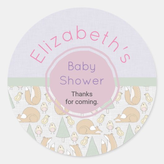 Schattige bosrijke dieren wezens Baby shower Bedan Ronde Sticker (Voorkant)