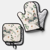 Schattige bosrijke wasbeer groen bijen champignons ovenwant & pannenlap set (Voorkant / Achterkant)