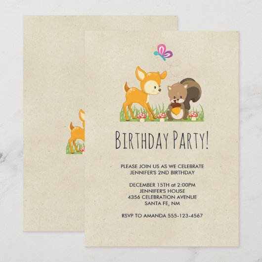 Schattige bosrijke wezens Cartoon tekening verjaar Kaart (Voorkant / Achterkant)