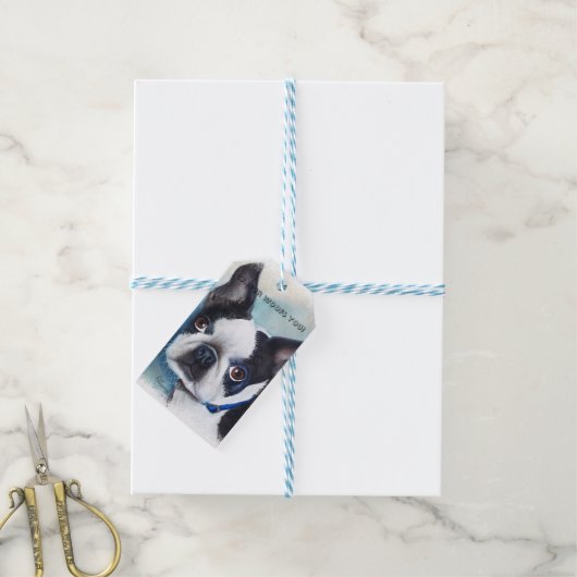 SCHATTIGE BOSTON TERRIER CADEAULABEL (Met Touw)