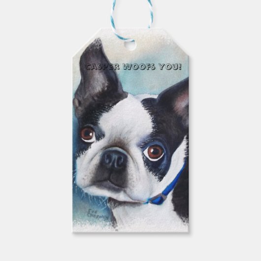 SCHATTIGE BOSTON TERRIER CADEAULABEL (Voorkant)