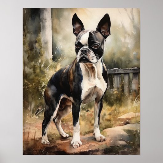 Schattige Boston Terrier Dog Art Print Poster (Voorkant)