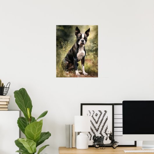 Schattige Boston Terrier Dog Art Print Poster (Thuiskantoor)