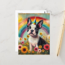 Schattige Boston Terrier Eenhoorn Puppy Collage