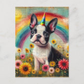 Schattige Boston Terrier Eenhoorn Puppy Collage Briefkaart (Voorkant)