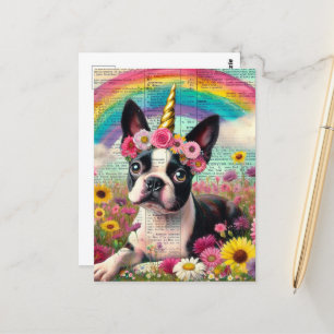 Schattige Boston Terrier Eenhoorn Puppy Wildflower Briefkaart