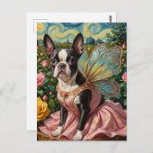 Schattige Boston Terrier Fairy in een Roos Tuin Briefkaart (Voorkant / Achterkant)