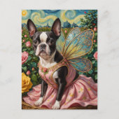 Schattige Boston Terrier Fairy in een Roos Tuin Briefkaart (Voorkant)