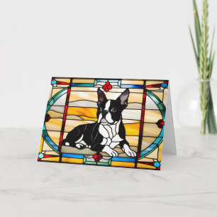 Schattige Boston Terrier Glas-in-Lood Kaart