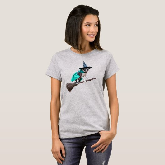 Schattige Boston Terrier Heks T-shirt (Voorkant volledig)