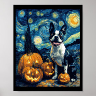 Schattige Boston Terrier Hond Halloween Jack O Lan Poster
