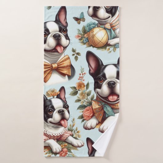 Schattige Boston Terrier Illustratie Badhanddoek (Badhanddoek)