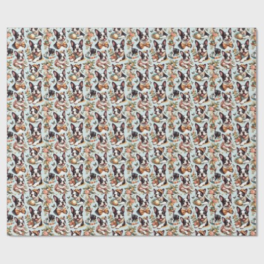 Schattige  Boston Terrier Illustratie Cadeaupapier (Vlak)