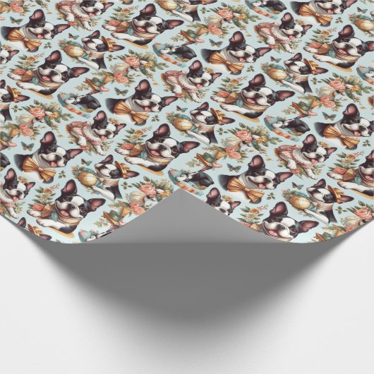 Schattige  Boston Terrier Illustratie Cadeaupapier (Hoek)