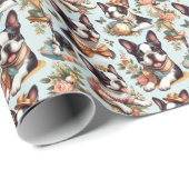 Schattige  Boston Terrier Illustratie Cadeaupapier (Rol Hoek)