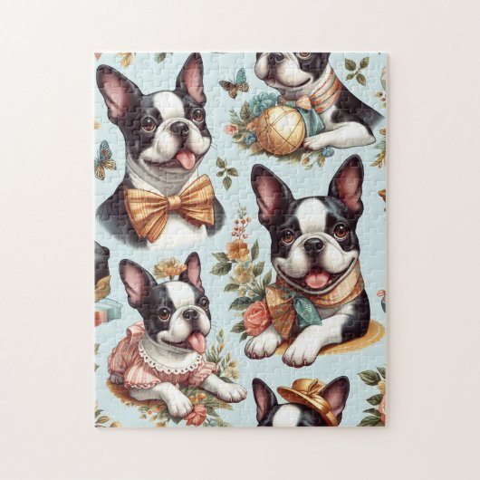 Schattige  Boston Terrier Illustratie Legpuzzel (Verticaal)