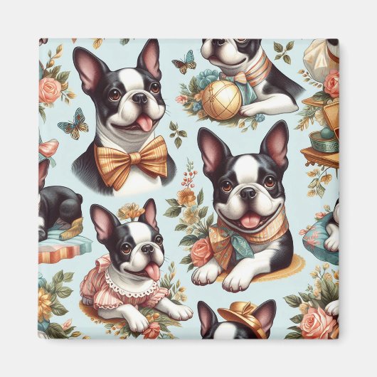 Schattige Boston Terrier Illustratie Magneet (Voorkant)