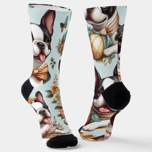 Schattige  Boston Terrier Illustratie Sokken (Gebogen)