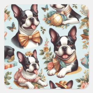 Schattige  Boston Terrier Illustratie Vierkante Sticker