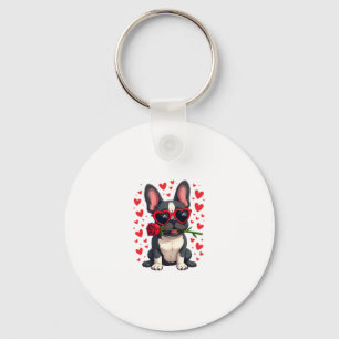 Schattige Boston Terrier in Bril Roos Valentijnsda Sleutelhanger