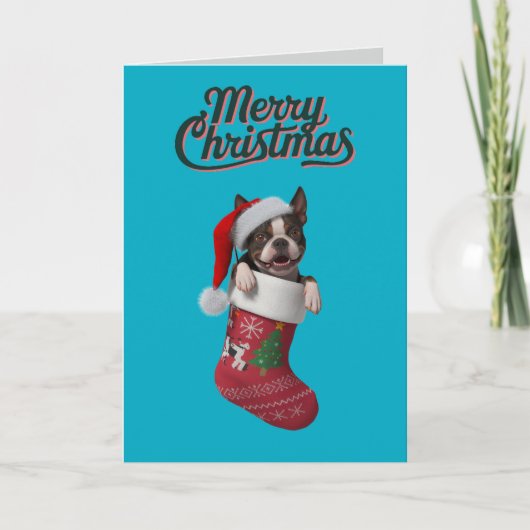 Schattige Boston Terrier Kerstmis Feestdagen Kaart (Voorkant)