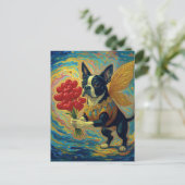 Schattige Boston Terrier Met Harten Briefkaart (Staand voorkant)