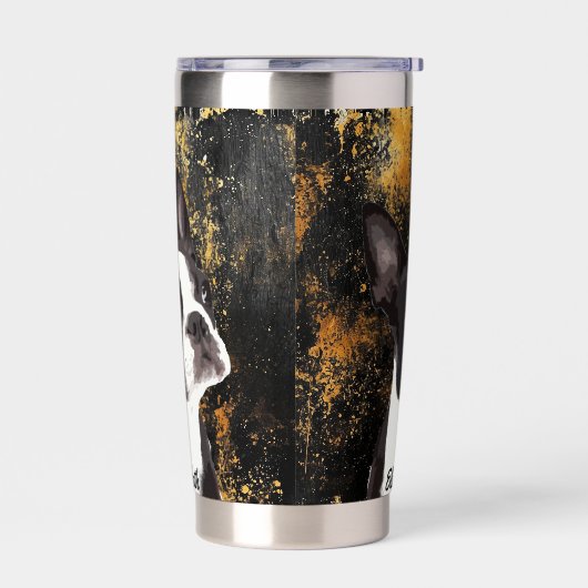 Schattige Boston Terrier Naam Hond Zwart Classy Mo Geïsoleerde Drinkbeker (Links)